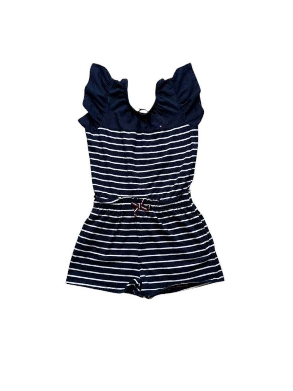 Tommy Hilfiger Girls M 8/10 Navy White Striped Romper.